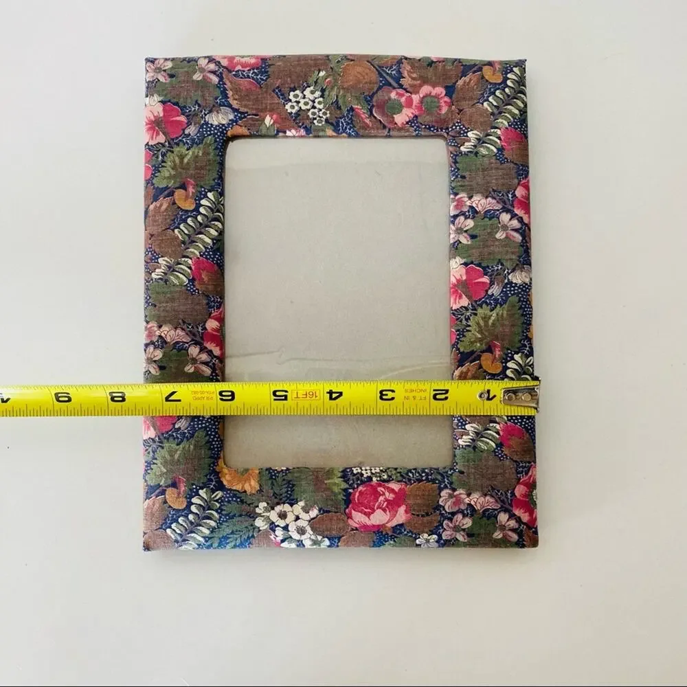 VINTAGE Blue Pink White Floral Print Fabric Handmade Photo Picture Frame Y2K 90s